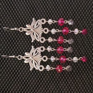 Fuchsia and clear iridescent glass crystal chandelier earrings